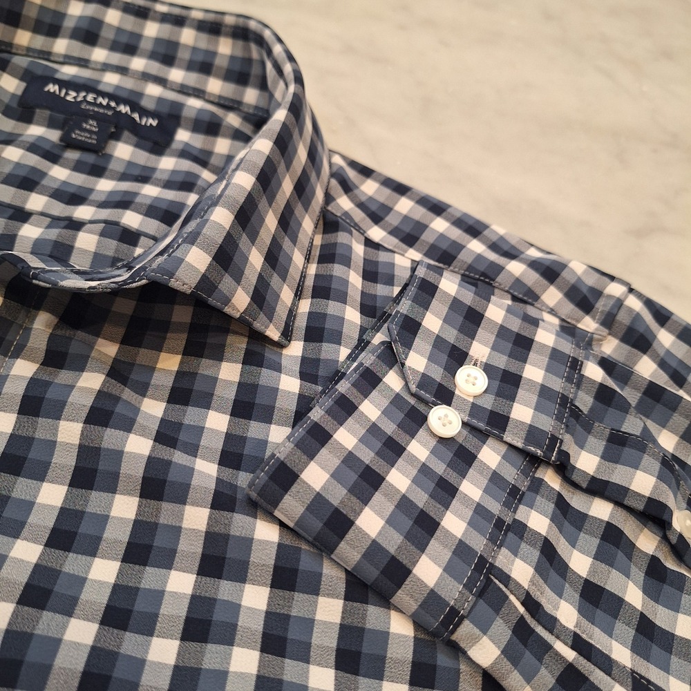 Mizzen+Main Button Down Sz XL Blue Gingham‎ Trim Fit Spinnaker Performance Shirt